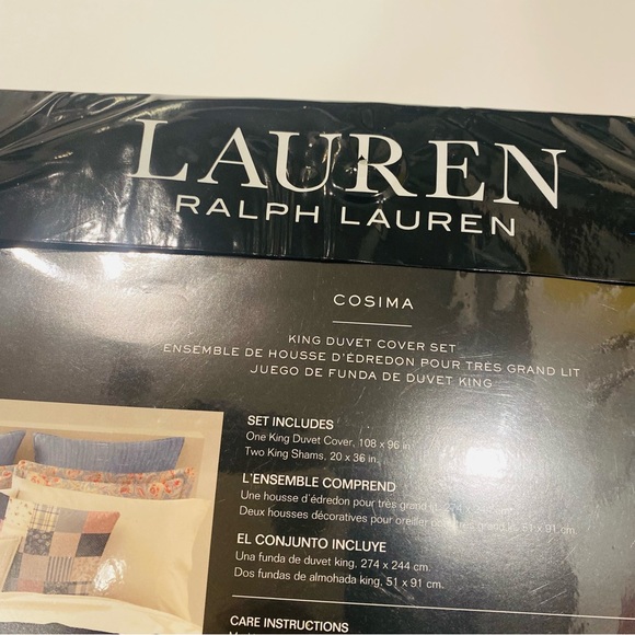 Ralph Lauren Home Cosima Floral Blue Pink King Reversible Duvet Cover & Shams - Picture 15 of 15